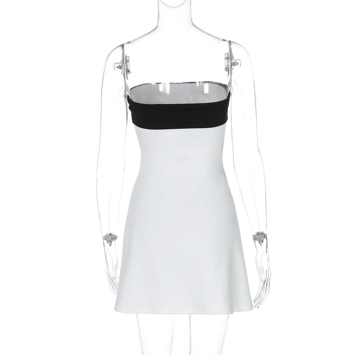 Women Clothing Spring Sexy Sexy Contrast Color Tube Top off Neck Waist Slimming Dress