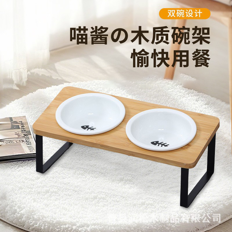 대나무 고양이와 개 그릇 랙 더블 그릇 피더 랙 나무 고양이 그릇 랙 애완 동물 식기 작은 개 애완 동물 식탁