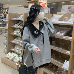 -斤大码卫衣女设计感小众春秋新款别致娃娃领胖mm上衣服潮ins
