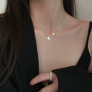 双蝴蝶闪钻项链项链女ins简约锁骨链学生森系小清新网红气质饰品