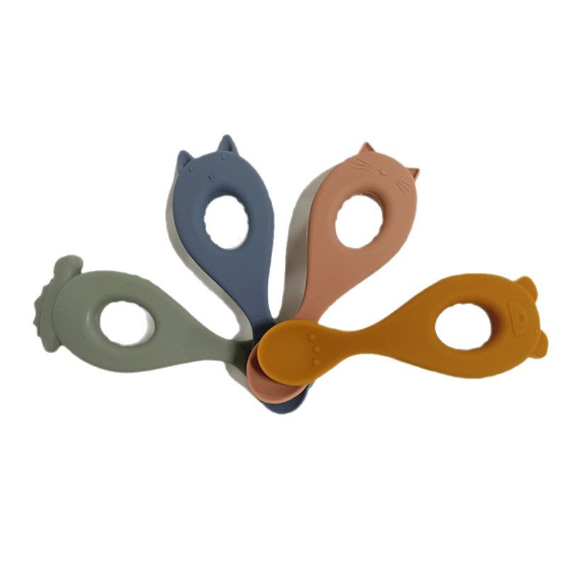 Cuchara de silicona de grado alimenticio bebé infantil entrenamiento suplemento alimenticio cuchara niños vajilla dibujos animados mordedura de mano cuchara de arroz