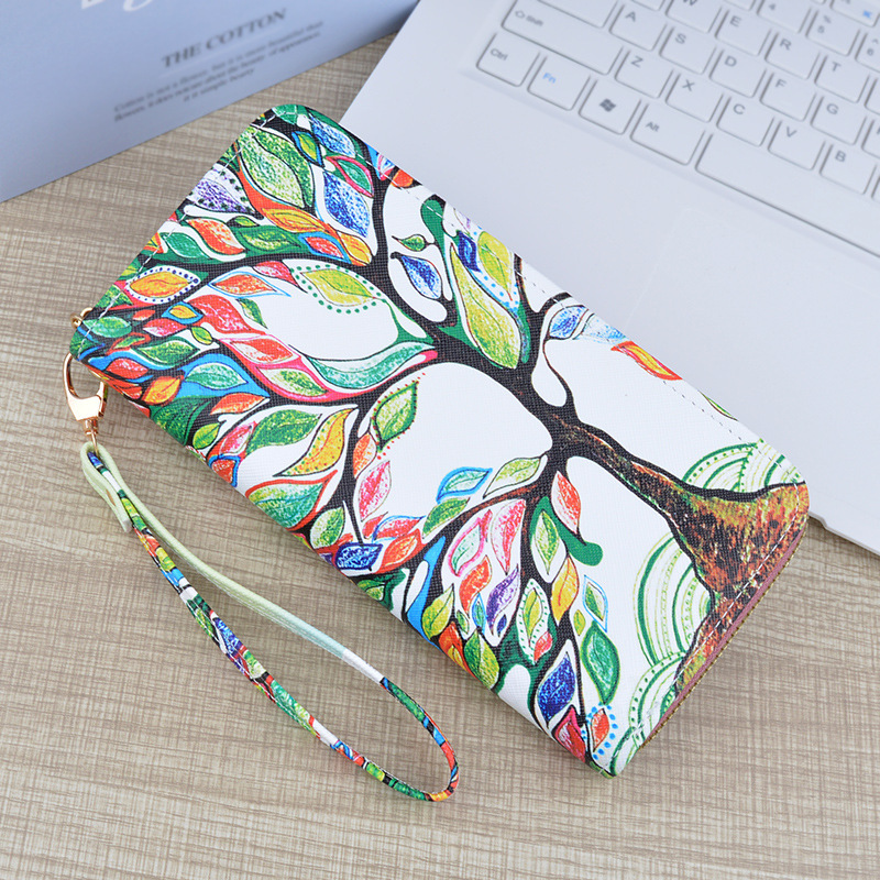 New Wallet Women's Long Zipper Clutch Soft Wallet Fashionable Cross Pattern Printed Student Change Mobile Phone Bag