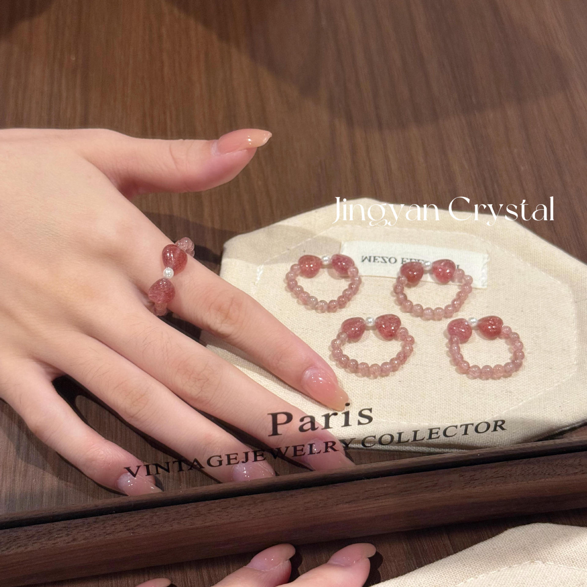 Original design strawberry crystal bowknot plain ring, sweet and fresh style, available for wholesale and direct from the factory, perfect for live streaming