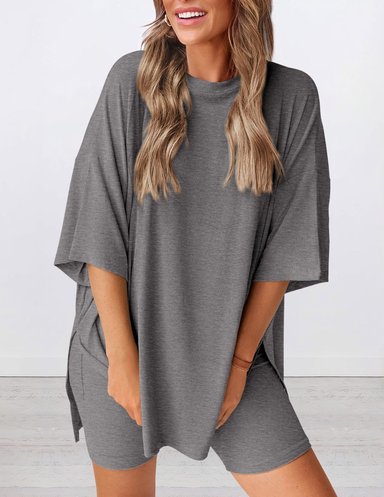 Casual Women's Shorts Set Solid Colour Loose Fit Summer Outfit_voghion.com