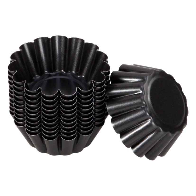 Kitchen black 2.5-inch 12-piece non-stick corrugated egg tart mold baking mold cake egg tart flower-shaped mold