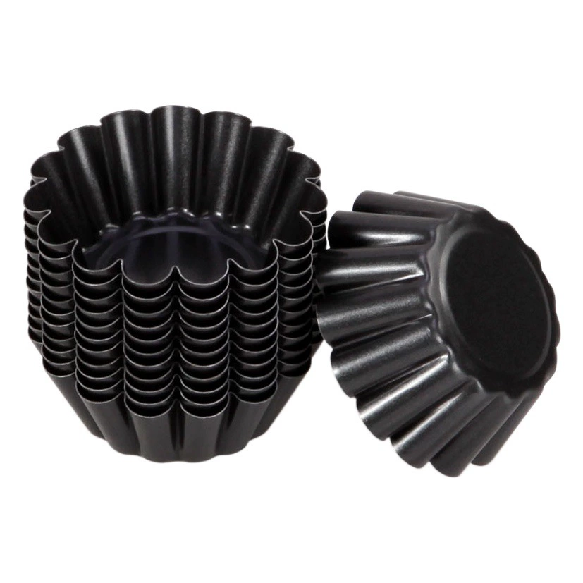 Шеф-повар черный 2,5 дюйма, 12 предметов, антипригарная гофрированная форма для взбивания яиц, форма для выпечки торта, пирога, форма в форме цветка