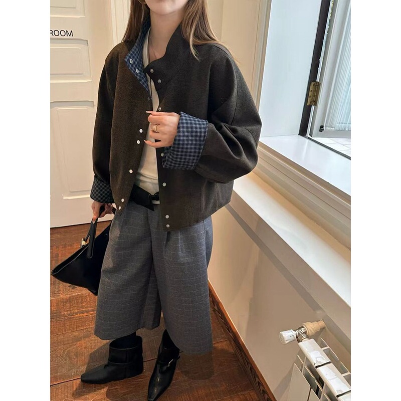 立领百搭毛呢外套女欧洲站2025年秋季新款韩版百搭休闲单排扣上衣|undefined