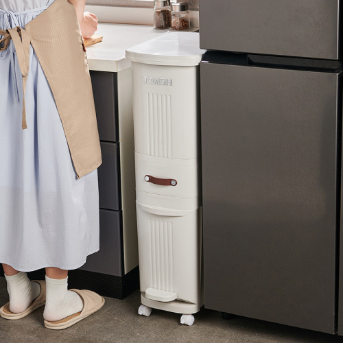 New Multi-layer Household Categorized Japanese Trash Can with Wheels, Wet and Dry Separation, Kitchen Stand-up Trash Can with Lid