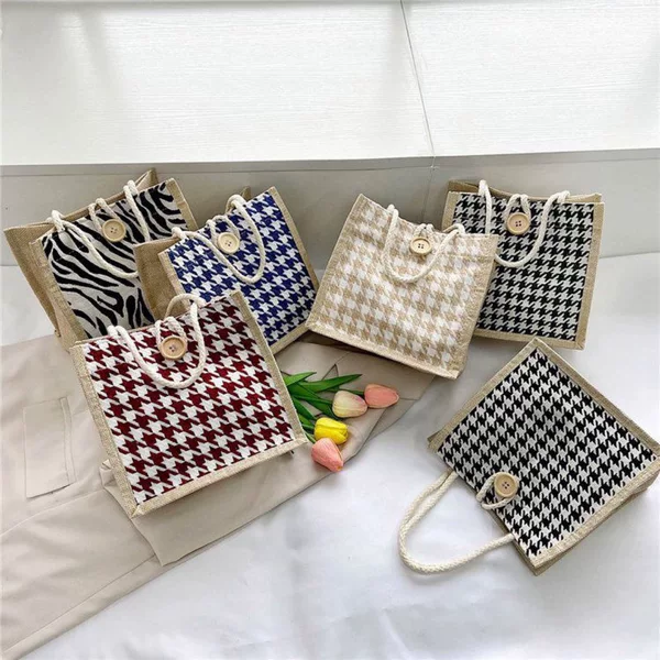 New Arrival Handheld Canvas Women's Bag Large Capacity Fashionable Houndstooth Shopping Shoulder Bag Student Class Benton Cross-border