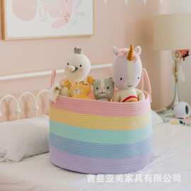 跨境手工编织彩色收纳篮可手提大容量玩具储物筐编织脏衣篮收纳筐