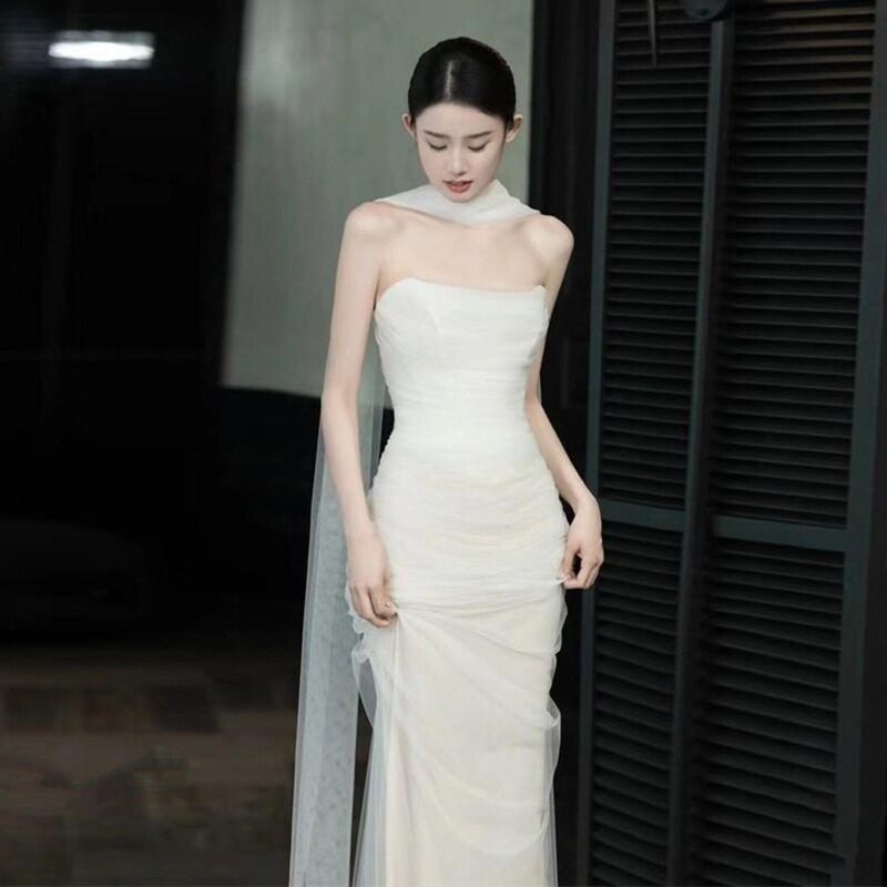 Bridal Wedding Dress, Long Scarf, Fishtail Skirt, Neck Gauze, Shawl, Photo Studio Photo Styling, Wedding Accessories