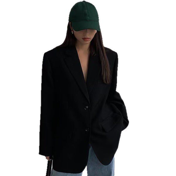 Áo blazer nữ dáng suông cổ vest hai nút tay dài phong cách Hàn Quốc — Màu đen [mẫu chất lượng cao], Nâu, màu xanh đậm, màu xám đậm