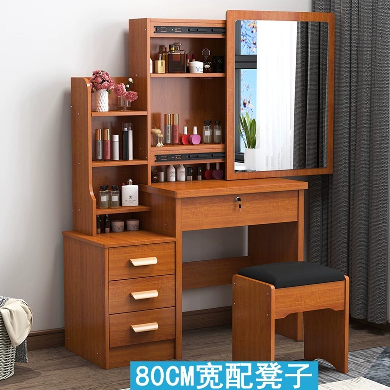 Tocador para apartamentos pequeños, montaje moderno y sencillo, espejo deslizante para dormitorio de princesa, mesa de maquillaje con panel de almacenamiento creativo.
