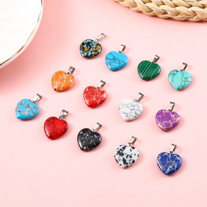 DIY Jewelry Accessories Classification 1 Piece 20mm Natural Stone Crystal Heart Shape Pendant