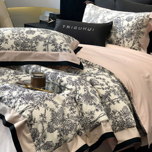 高端数码印花亲肤长绒棉四件套全棉纯棉床单被套美式风床上用品4