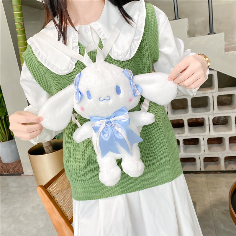 Korean Style Ins Cute White Dog Bow Doll Backpack 2022 New Cartoon Girl Heart Plush Bag