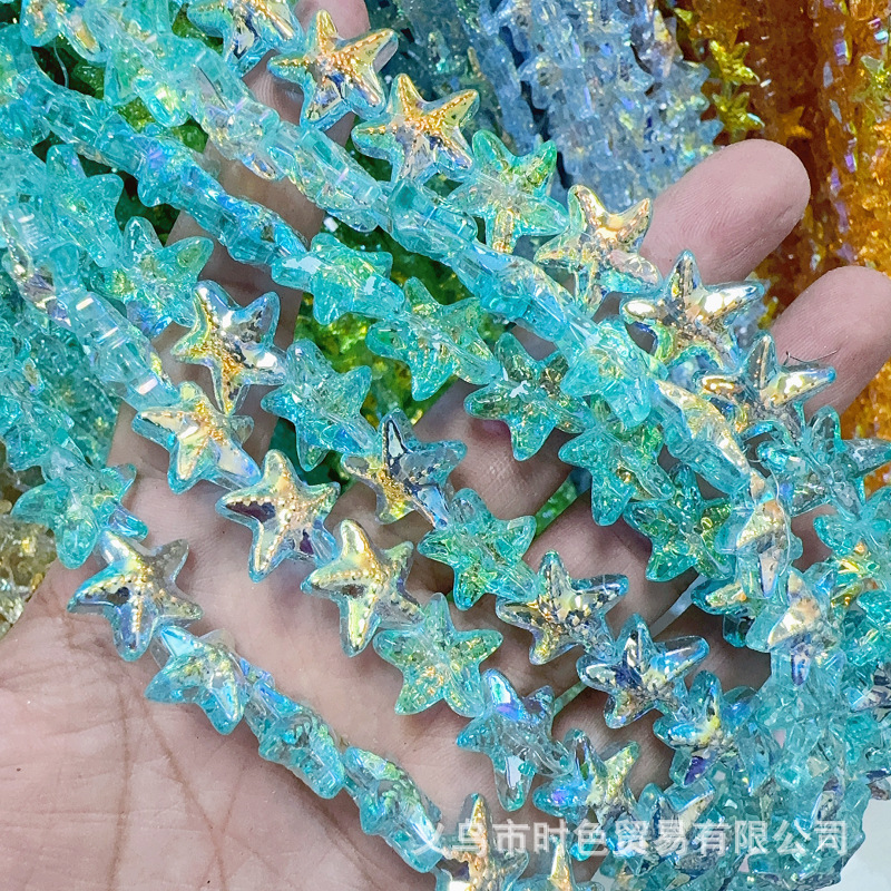 Colgante de cristal de forma especial perlas de vidrio estampado estrella de mar pentagramas cuentas collar DIY multicolor accesorios pendientes para el cabello