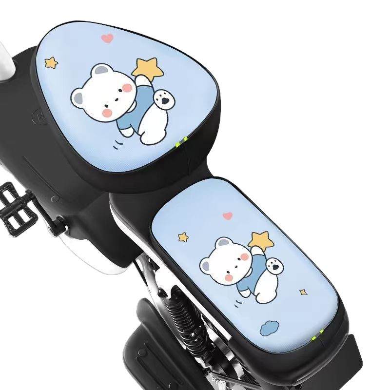 cubierta de asiento eléctrico a prueba de agua, cubierta de batería solar, cubierta de lluvia para bicicletas, cubierta de cuero encantadora de dibujos animados generales en cuatro estaciones