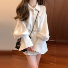 法式白色长袖衬衫连衣裙子女秋冬季2025年新款小个子收腰套装短裙