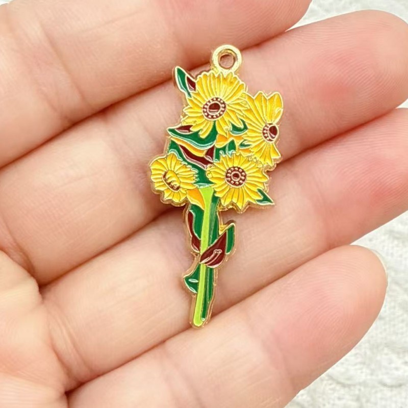 ゴッホのひまわり、アイリス、植物、花、ペンダント、合金ジュエリー、アクセサリー、イヤリング、ネックレス、ペンダント、吊り下げメッキ|undefined