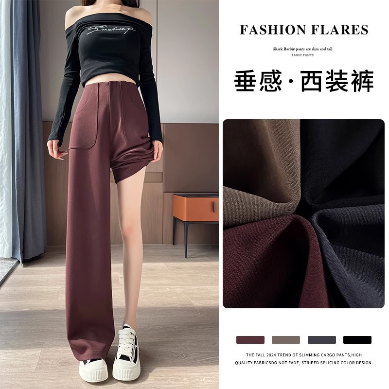 Anchor rojo de alto nivel pantalones de traje de mujer primavera y otoño 2024 nuevo estilo de moda de cintura alta y pantalones de piernas largas rectas sueltas