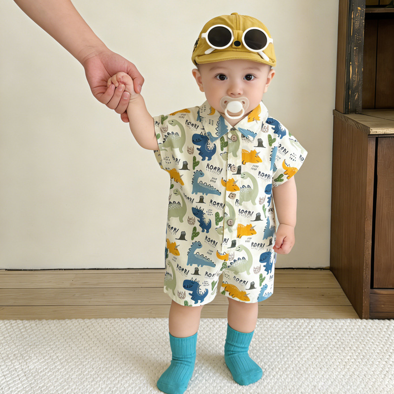 Babykleidung im koreanischen Stil, dünner, stylischer Sommer-Strampler mit Blumenmuster, niedlicher Baby-Overall mit Cartoon-Print_voghion.com