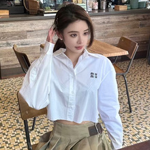 秋季新款 M.M百搭宽松Logo刺绣字母短款衬衫少女风长袖休闲衬衫女