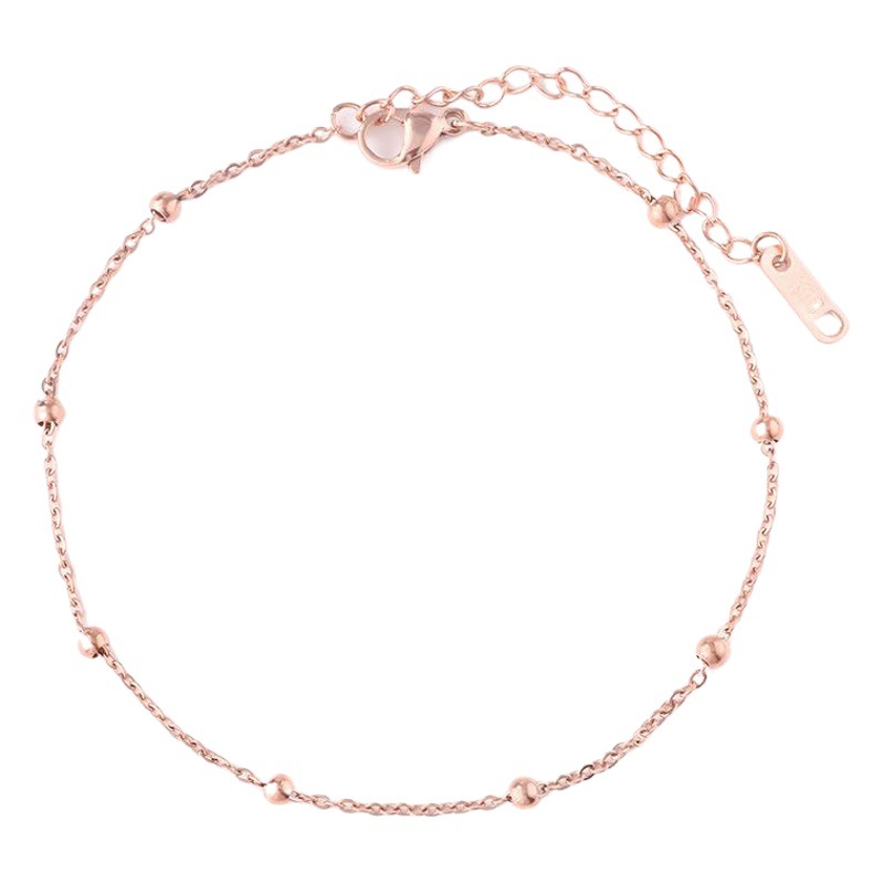 Pequeñas cuentas redondas tobillera de acero de titanio cuentas de arroz de las mujeres anillo de la pierna joyería Accesorios de playa de las mujeres joyería TikTok estilo popular
