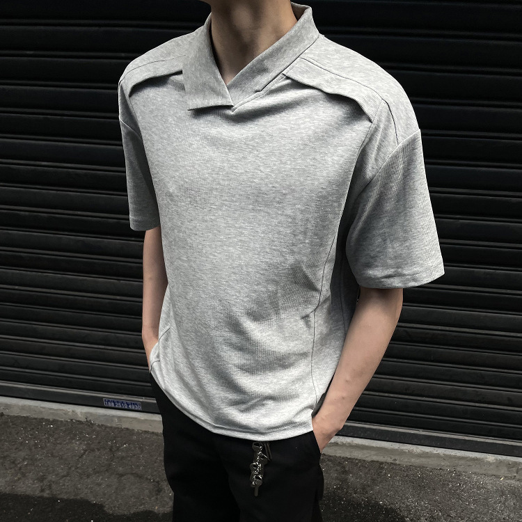 2025 New Arrival Fashionable All-Match Irregular Collar cleanfit Short-Sleeved T-Shirt Men's Short-Wide Polo Shirt