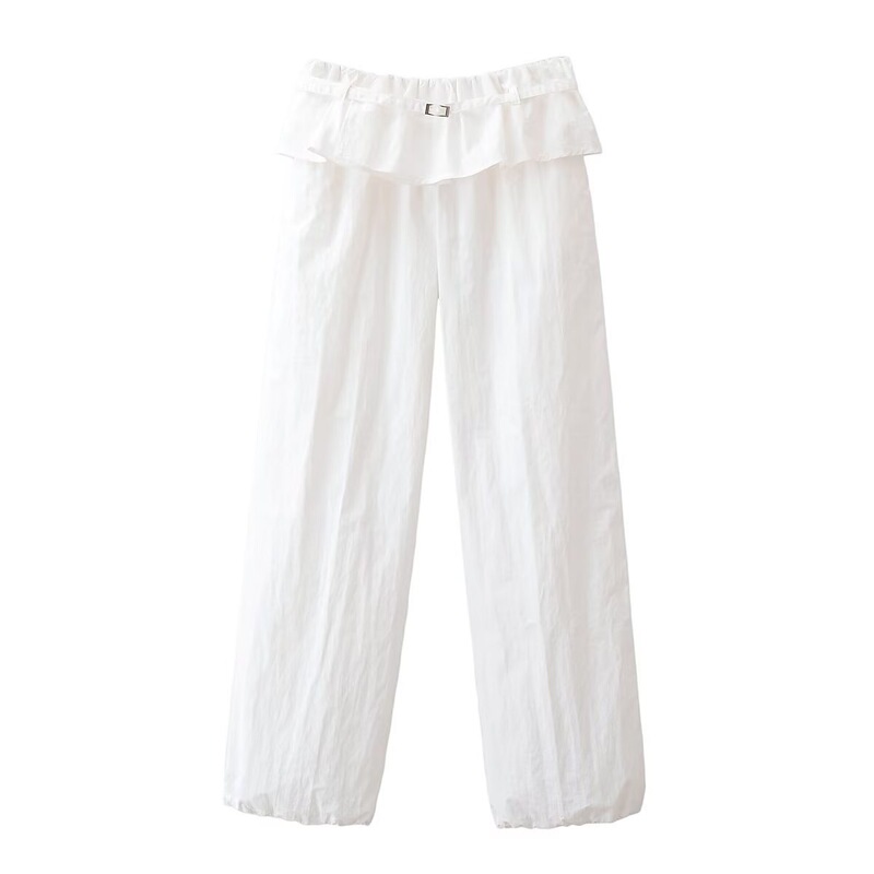 Taop&Za Early Spring New Women's Casual Fashion Nylon Overlapping Waist Straight Pants 4391411
