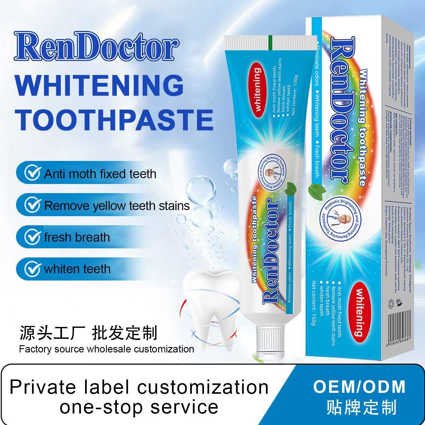 Best-Selling Rendoctor English Version Whitening Mint Anti-Cavity Anti-Yellowing Rainbow Three-Color Toothpaste for Fresh Breath