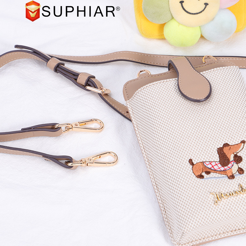 Bolso de teléfono móvil tejido cachorro de dibujos animados original, bolso de mensajero de hombro simple y avanzado, bolso de teléfono móvil de lona de cuero PU, mujer