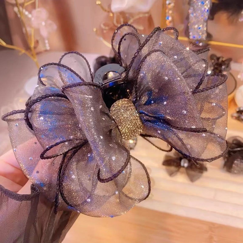 Satín de alta sensación, arco negro grande, clip de tiburón, toque de cabeza, clip de nube, clip de agarre, clip de cabello, tarjeta de cabello de mujer
