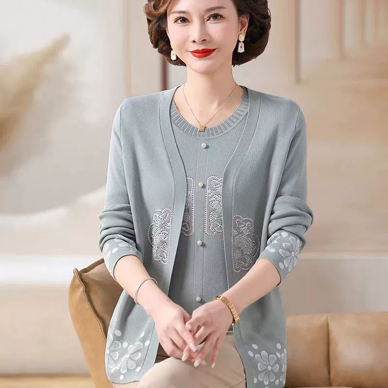 Мама весна новый набор из двух частей модный свободный топ снаружи среднего и пожилого возраста трикотажная свободная футболка