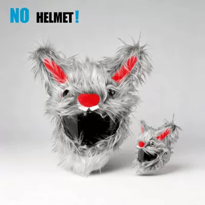 Quirky and funny plush helmet Motosiklet dəbilqələri - gray-long-haired-rabbit