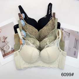 蚕丝6099#精美蕾丝M-XL薄B杯内衣小胸聚拢侧收三排扣文胸尾货批发
