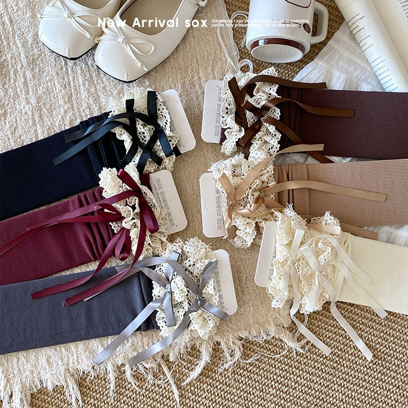 encaje Lolita pantorrilla de lazo de arco de presión jk largo estilo académico con botas adelgazante estilo de ballet rodillas