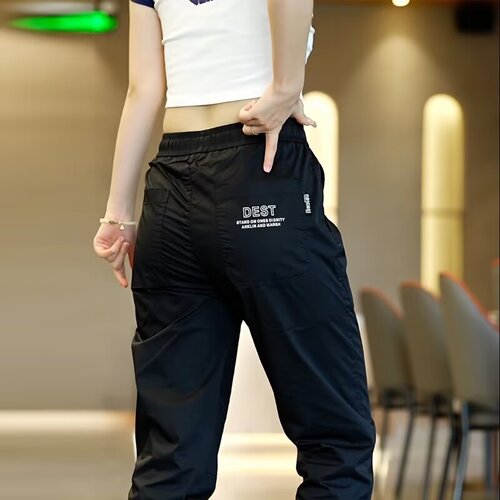 2025 Ice Silk Summer Working Clothes Back Pocket Elastic Waist Quick Dry Casual Pants Men Loose Large Size Sports Trousers 