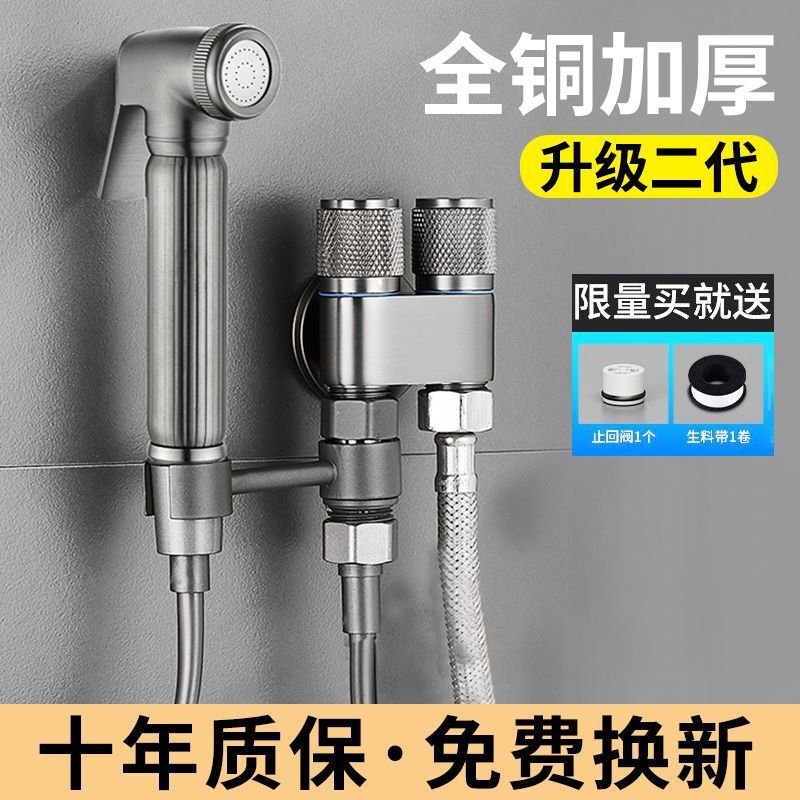Gun ash toilet cleaning all copper spray gun faucet three-way companion toilet household one-in two-out booster flusher
