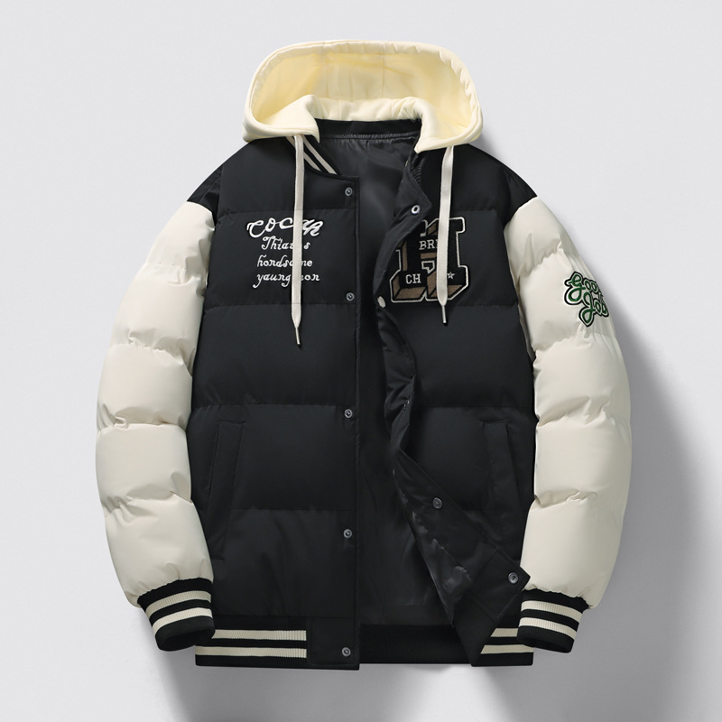 Slim-Fit-Baseballjacke für Herren – Baumwollmantel im koreanischen Stil mit Kapuze und Farbblockierung (L-4XL, Winterwärme für den Stadtverkehr)_voghion.com