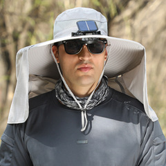 防曬帽大披肩護脖遮陽太陽帽男漁夫帽可充電可太陽能大風力風扇帽