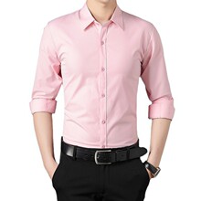 2022春秋长袖修身型衬衫男士商务休闲简约纯色加绒加厚白衬衣寸男