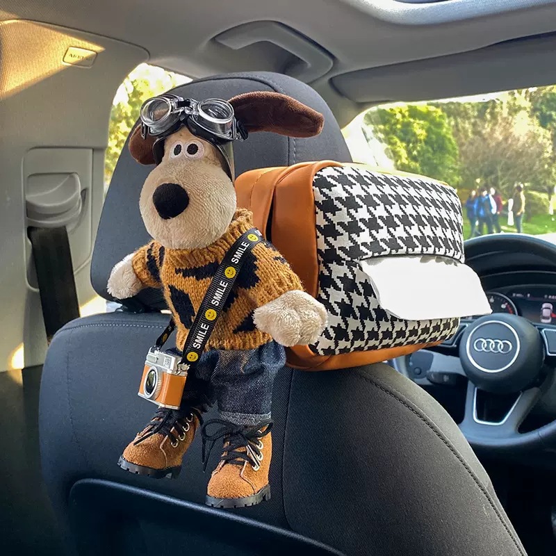 La caja de pañuelos para el coche del perro de la cabeza, decoración del coche de accesorios del coche lindo creativo, caja del apoyabrazos del coche, caja de dibujo, colgante