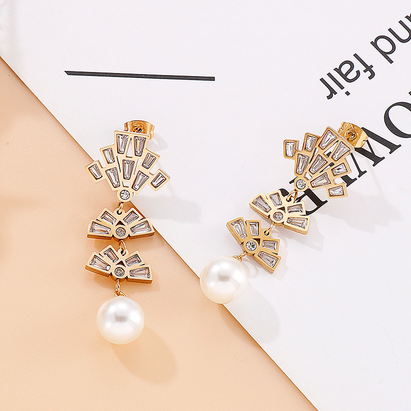 Artificial Pearls, Zircon Inlay Material Earrings Classification 1 Pair Quantity Fashion Geometric Titanium Steel Earrings Inlay Artificial Pearls Zircon Stainless Steel Earrings