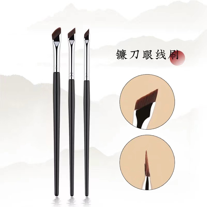 En stock hoz delineador de ojos cepillo oblicuo ángulo de la cuchilla cepillo de cejas delineador de ojos cepillo de maquillaje acostado gusano de seda cepillo de cejas cepillo de ojos al por mayor