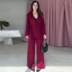 2025秋季新款欧美亚马逊跨境外贸女装气质通勤直筒裤高级感两件套