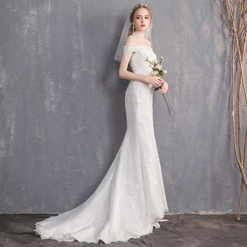 Vestido de novia ligero de cola de pez fuera del hombro 2024 nuevo banquete de verano pequeño desfile de pasarela de arrastre traje reunión anual vestido de anfitrión