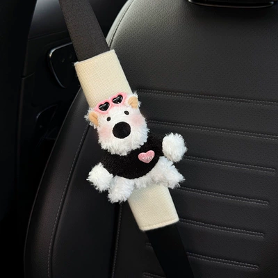 Seat belt shoulder pad | Dolls for Women - pink-heart-mirror-m-black-sweater-west-highland-fabric-shoulder-pads