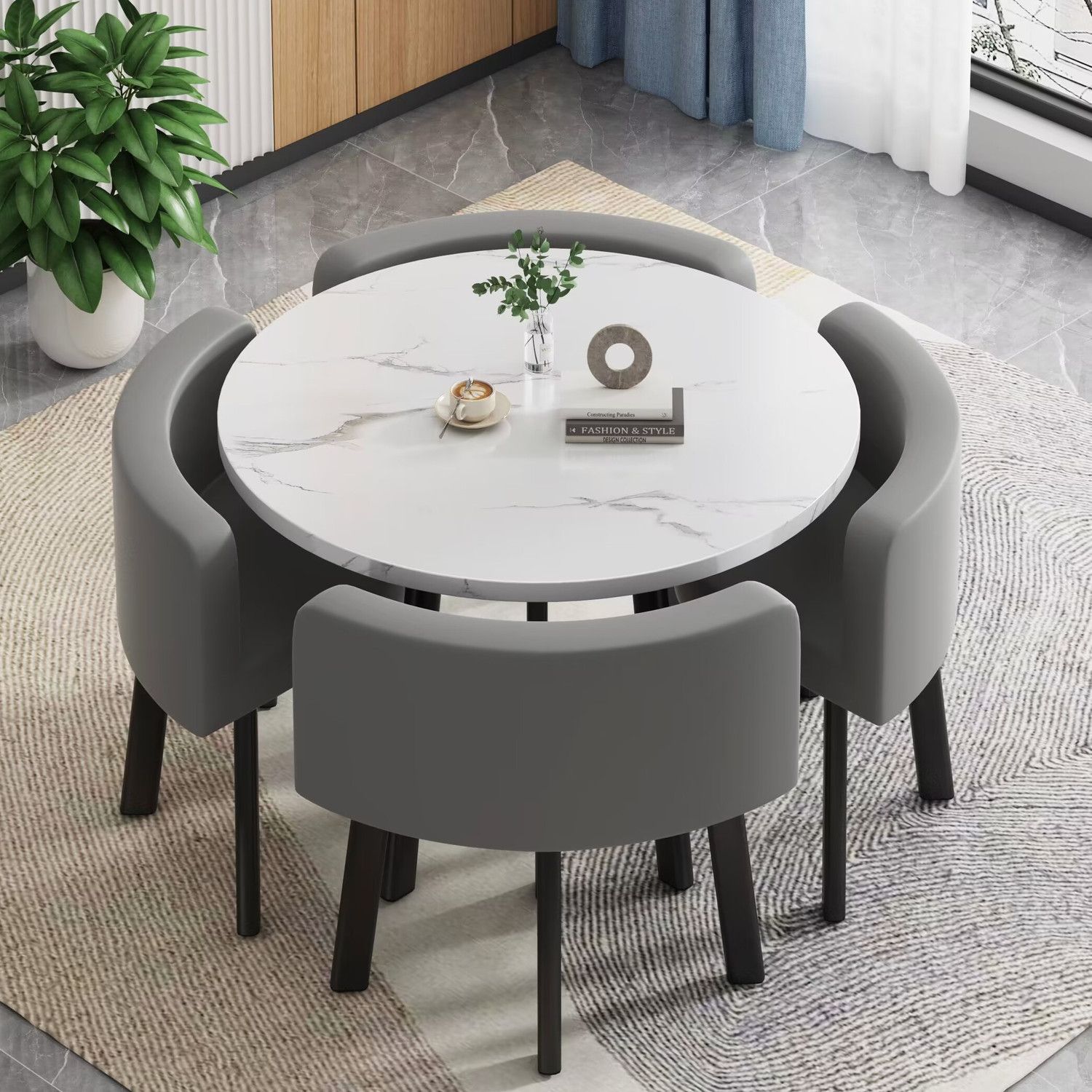 Extendable Dining Table for Home Use in Small Apartments, Dining Table for Shops, Negotiation Table and Chair Set, Reception Round Table