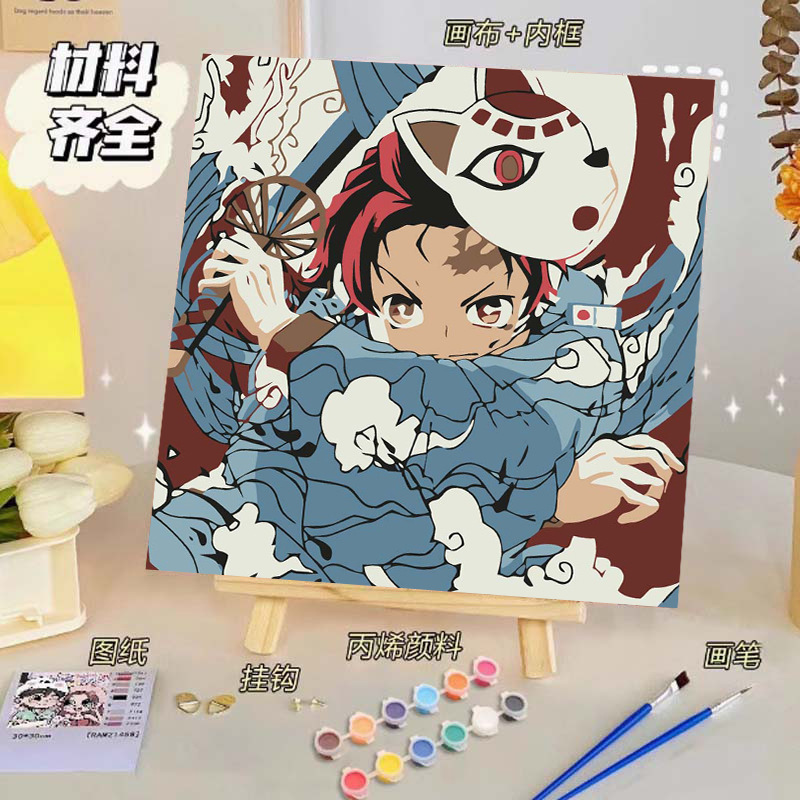 Pintura al óleo digital de bricolaje, dibujos animados para niños, pinturas para colorear hechas a mano, lindos puestos de animación curativos, comercio exterior transfronterizo